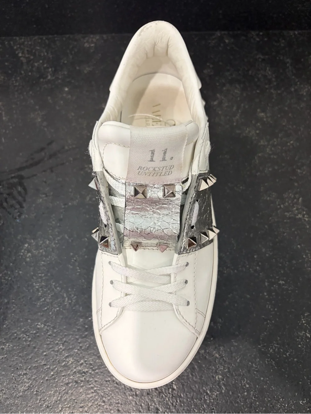 Valentino Garavani White Platform Sneakers with Silver Stud Accent